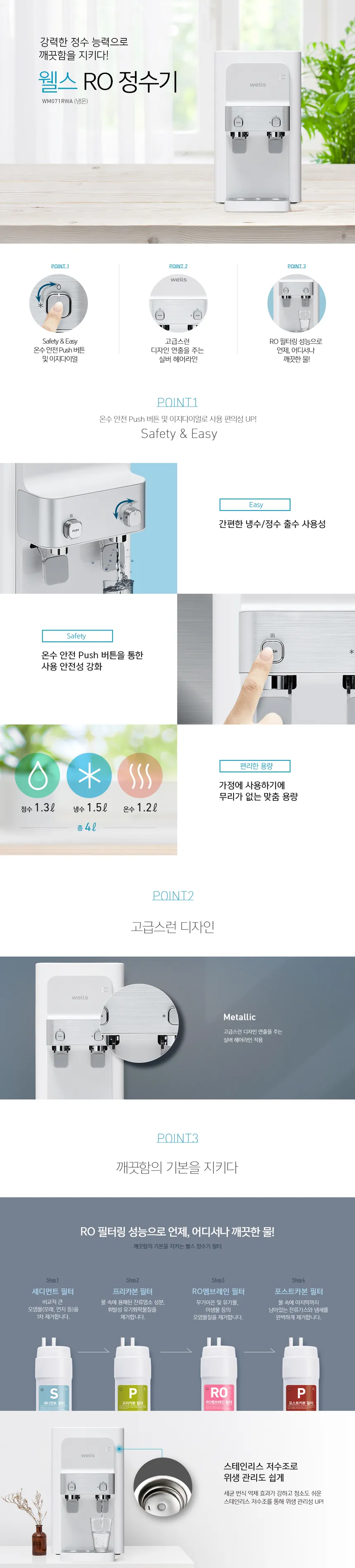 웰스 지하수 카운터 정수기 RO 4L (냉온정) 상세정보 1