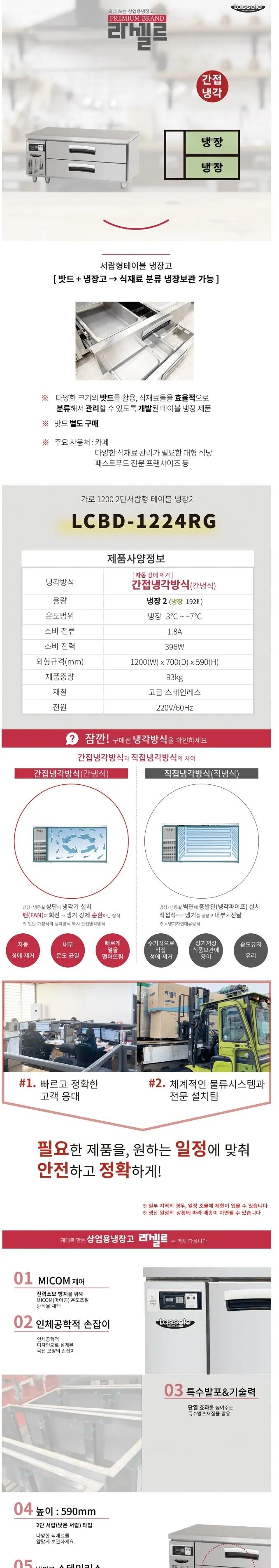 라셀르 간냉식 올스텐 업소용 서랍형 테이블 냉장고 192L (2도어/가로1200) 상세정보 1