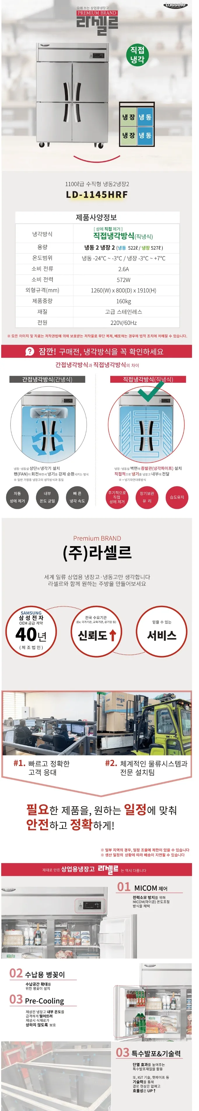 라셀르 직냉식 올스텐 업소용 냉장고 1049L (냉장527L+냉동522L/냉장2칸+냉동2칸/45BOX) 상세정보 1