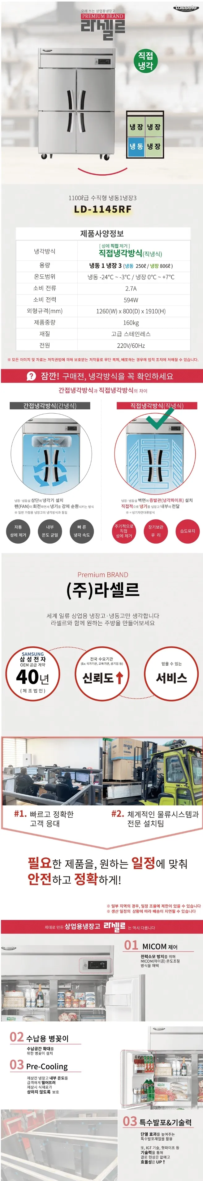 라셀르 직냉식 올스텐 업소용 냉장고 1056L (냉장806L+냉동250L/냉장3칸+냉동1칸/45BOX) 상세정보 1
