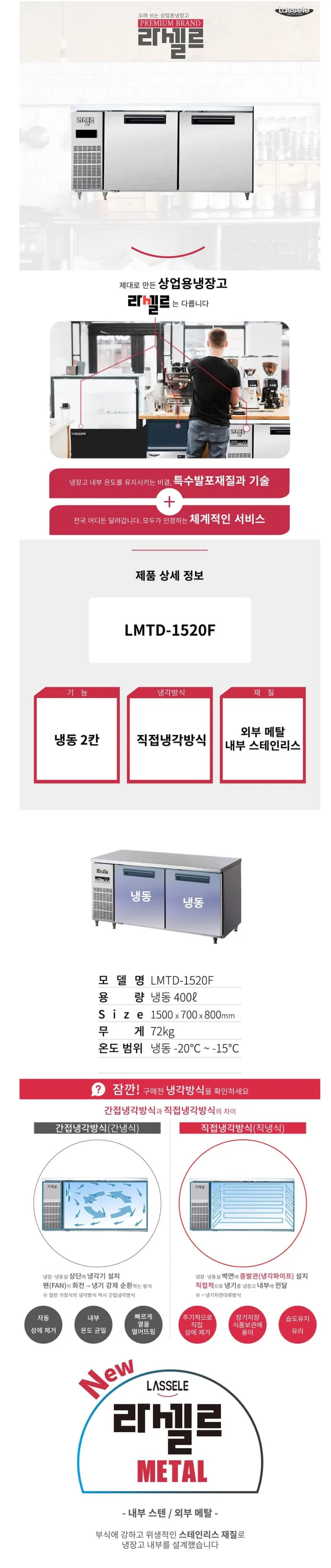 라셀르 직냉식 업소용 디지털 냉동고 400L (2도어/가로1500) 상세정보 1