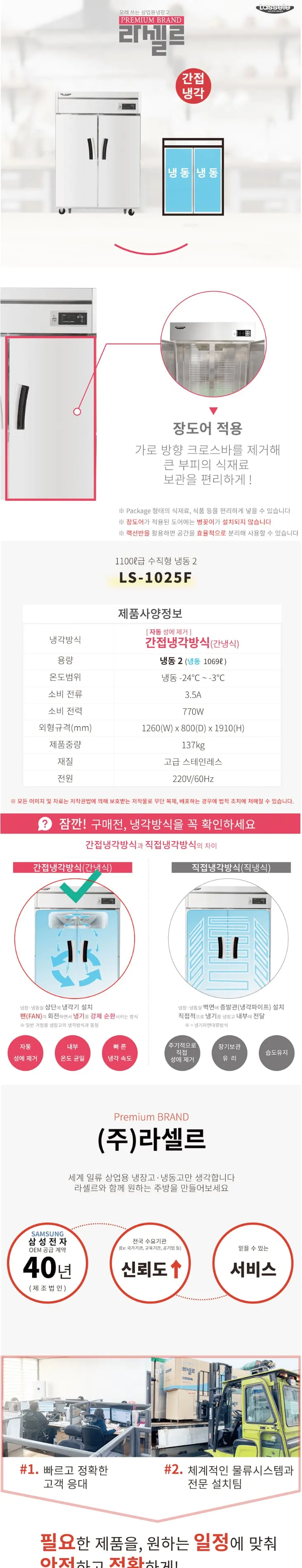 라셀르 간냉식 올스텐 업소용 장도어 냉동고 1069L (냉동2칸/45BOX) 상세정보 1