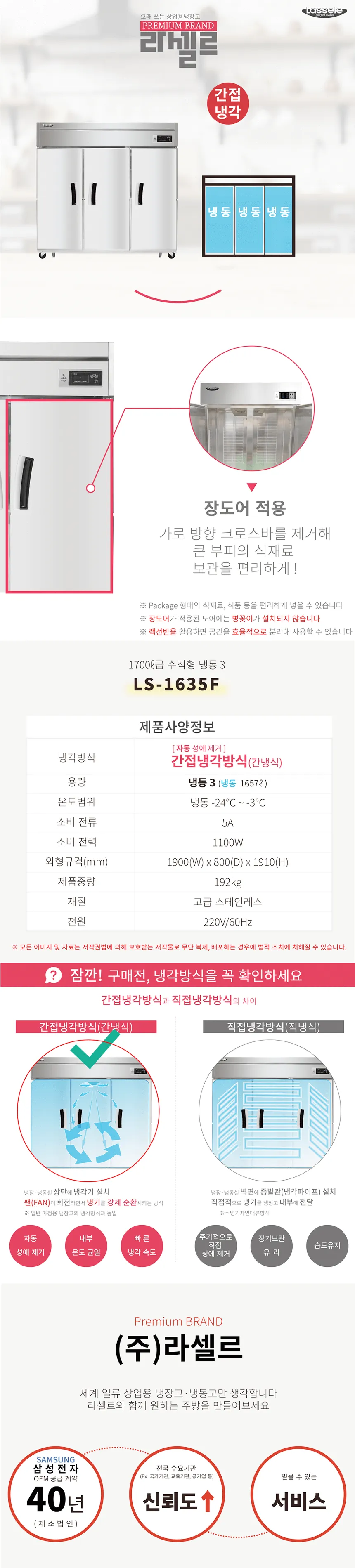 라셀르 간냉식 올스텐 업소용 장도어 냉동고 1657L (냉동3칸/65BOX) 상세정보 1