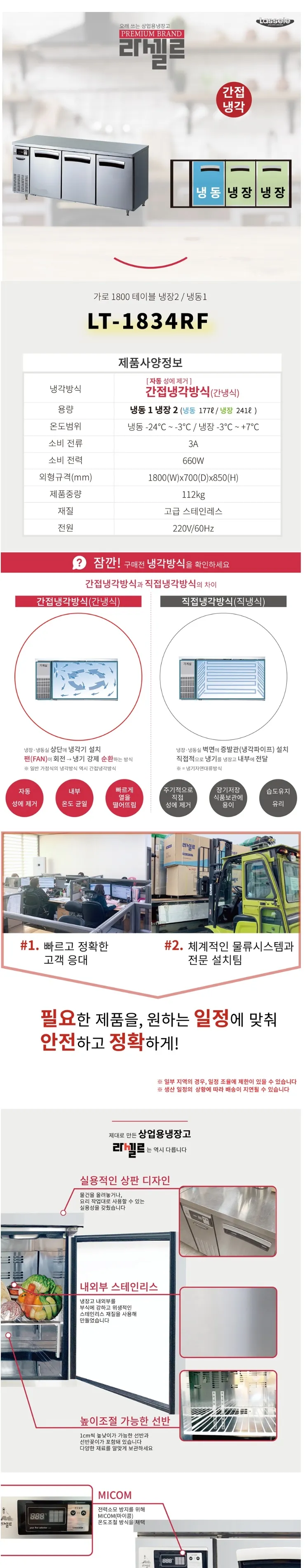 라셀르 간냉식 올스텐 업소용 테이블형 418L (냉장241L+냉동177L/냉장2칸+냉동1칸/가로1800) 상세정보 1