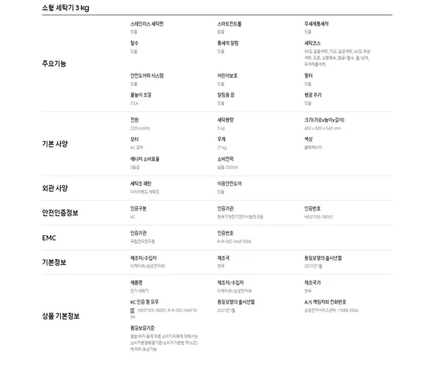 소형 다용도 세탁기 3kg 블랙 캐비어 상세정보 2