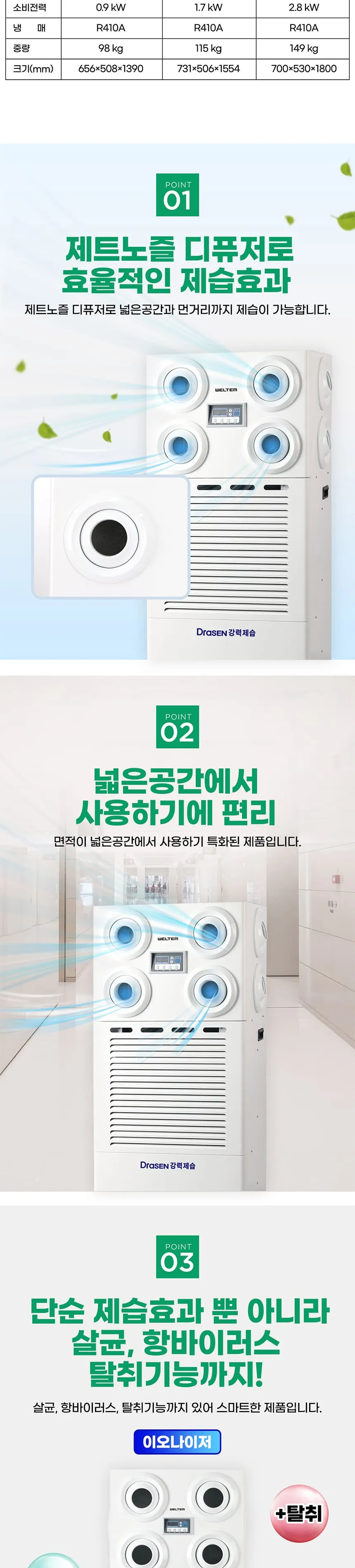 스탠드 살균제습기 150L 상세정보 3
