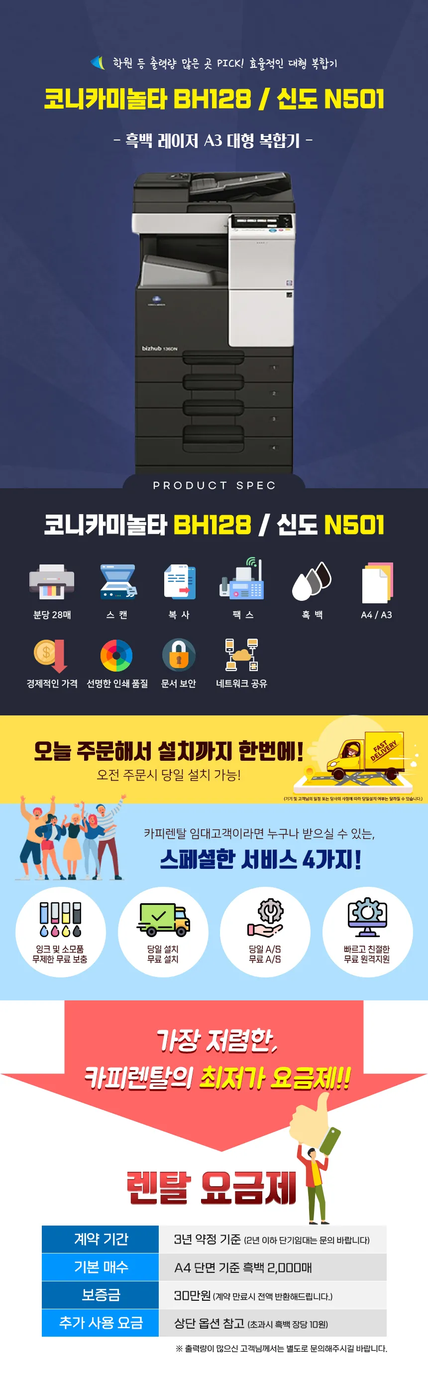 신도 흑백레이저 A3 대형 복합기 (A4기준 2000매) 상세정보 1